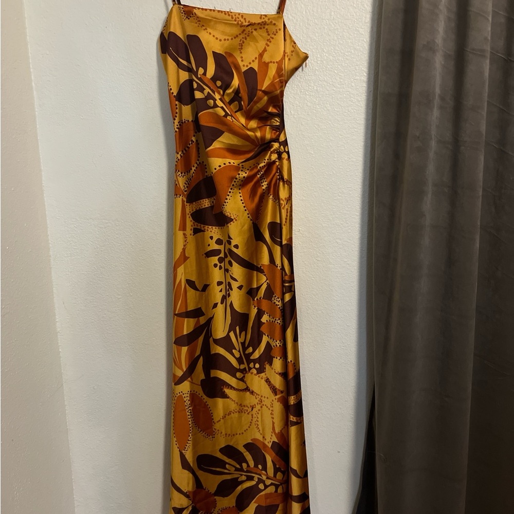 House of Harlow 1960 Gold and Brown Spaghetti Strap Maxi Dress